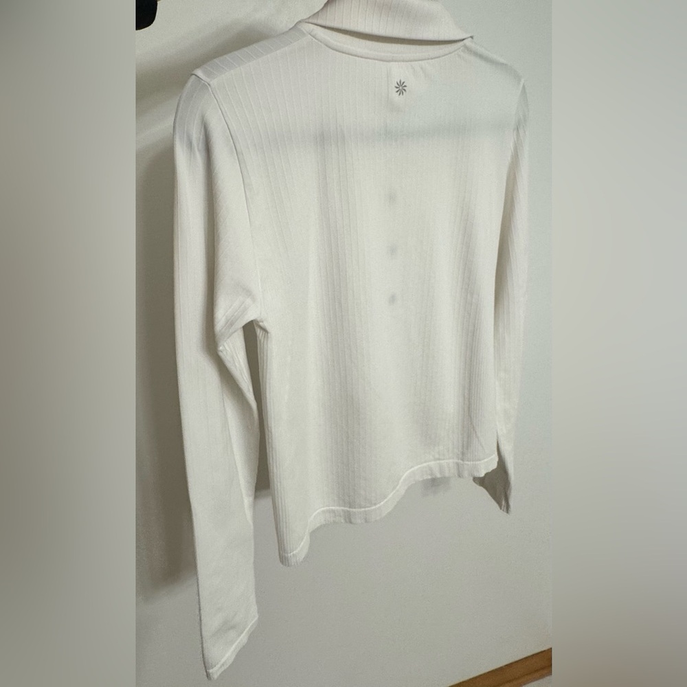 Athleta White Ribbed Button Down Long Sleeve Top - image 4